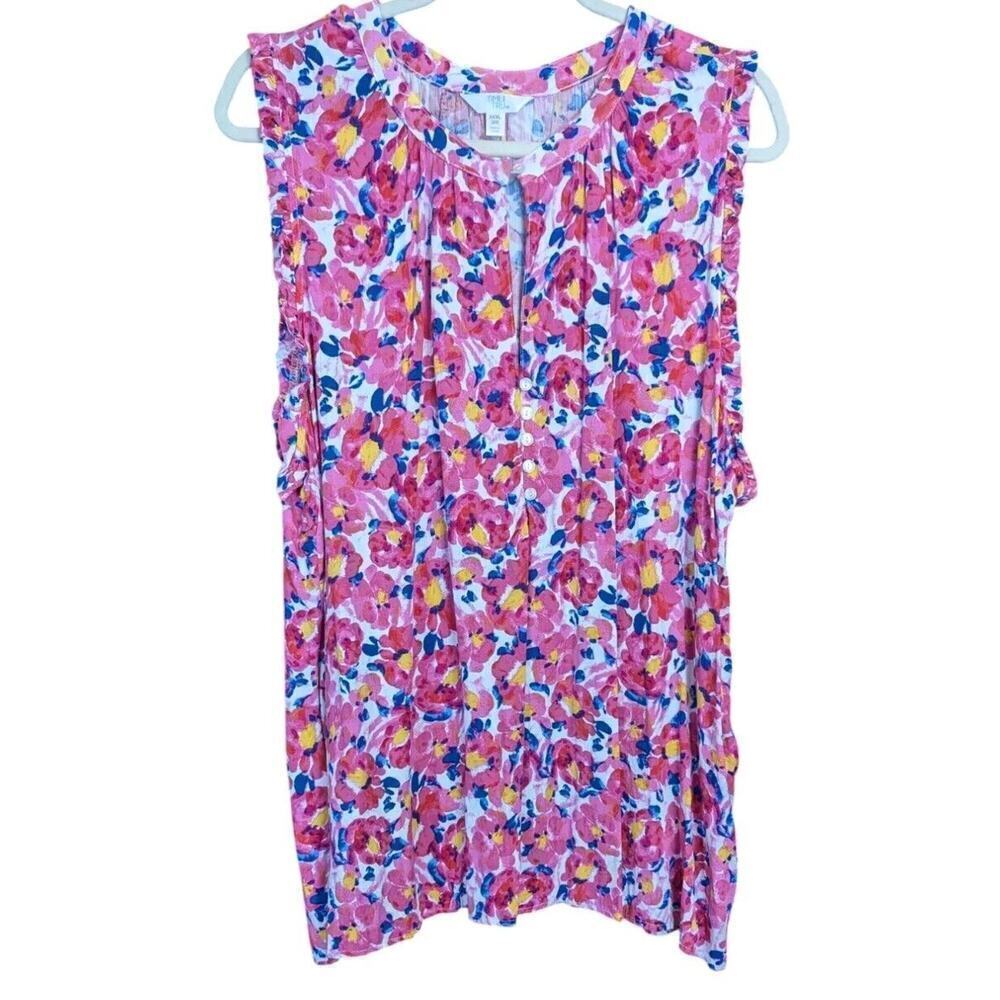 Time & Tru women's size 22 Sleeveless Floral Ruffle Tank Top Blouse NWOT